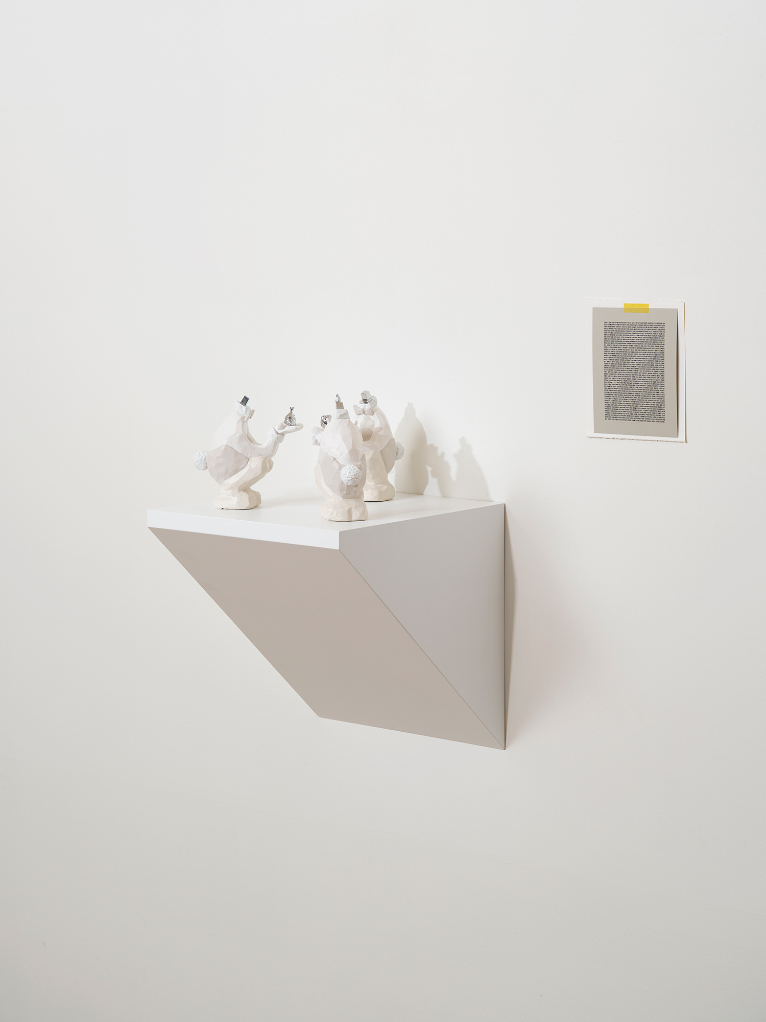 Sunpil Don, *Three Sisters*, 2024, stereolithography, resin, primer, epoxy, acrylic paint, liquid chrome, varnish, 12.7 (h) × 13 × 6.5 cm each. / print on paper, 15 × 13 cm. / *Bunny×Urd*, *Bunny×Verdandi*, *Bunny×Skuld*. 1 of 2 UBP Editions + AP