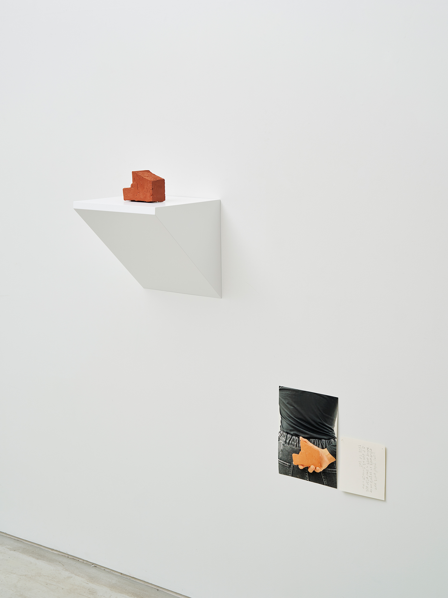 Chung Seoyoung, *That Very Brick*, 2024, brick, 10 (h) × 8.5 × 6 cm. / pigment print, 25.7 × 18.2 cm. / pencil on paper, 13 × 15 cm. Unique