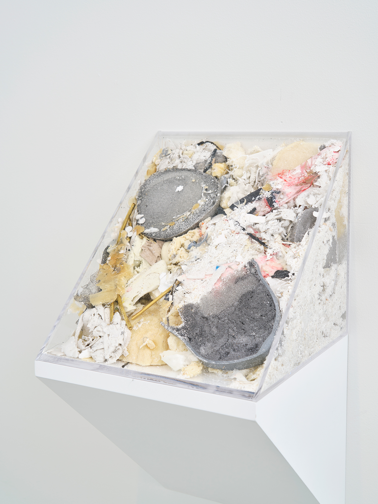 "Haneyl Choi, *Untitled dust*, 2024, various types of dust on Plexiglas panel, 27 (h) × 29 × 29 cm. / Mixed media on paper, 15.3 × 13 cm. 1 of 2 UBP Editions (variable ed.) + AP"