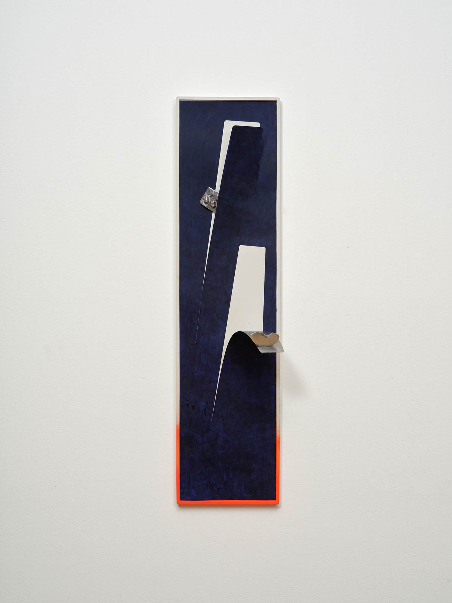 Jangyeun Jun, *Today, Morning Curve*, 2026, Stainless sheet, aluminum, magnet, birch plywood, 100 × 25 cm.