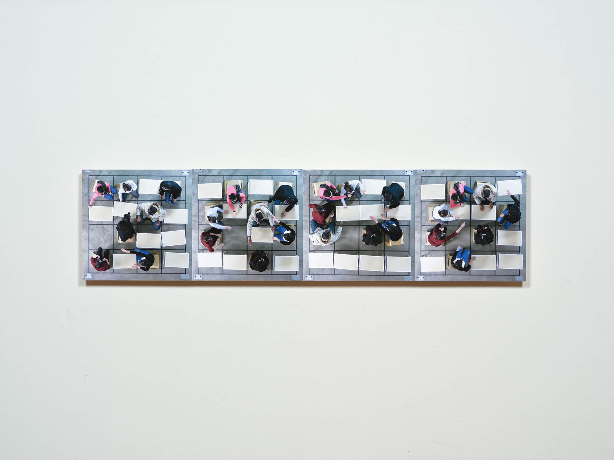 Junebum Park, *8 Languages*, 2015/2026, 4 video still images, digital print, plywood panel, 25 × 25 cm each, 4 pcs., variable installation.