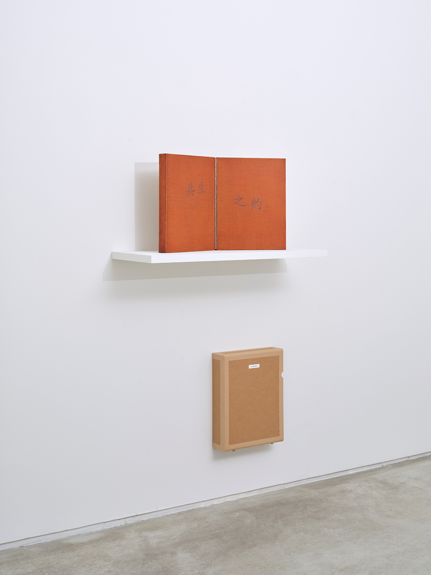 Jae-Eun Choi, *Being-with*, 2025, natural dyes and charcoal on canvas, 41 × 32 cm each, diptych, box: 43.5(h) × 33.5 × 10 cm